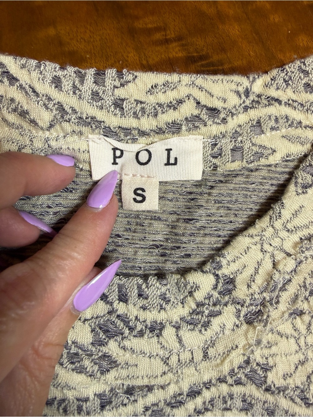 NWOT POL S Gray Mixed Media Long Sleeve Top | Lace Star Appliqué | Boho - Picture 9 of 11